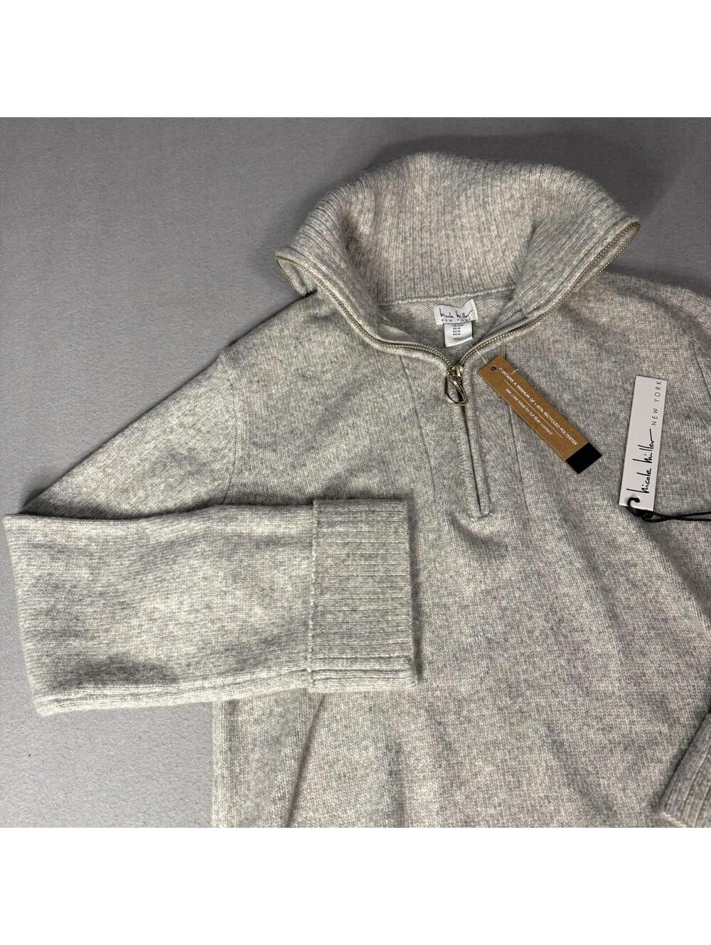 NWT Nicole Miller New York Women's M‎ Sweater Medium Gray 1/4 Zip Pullover Knit